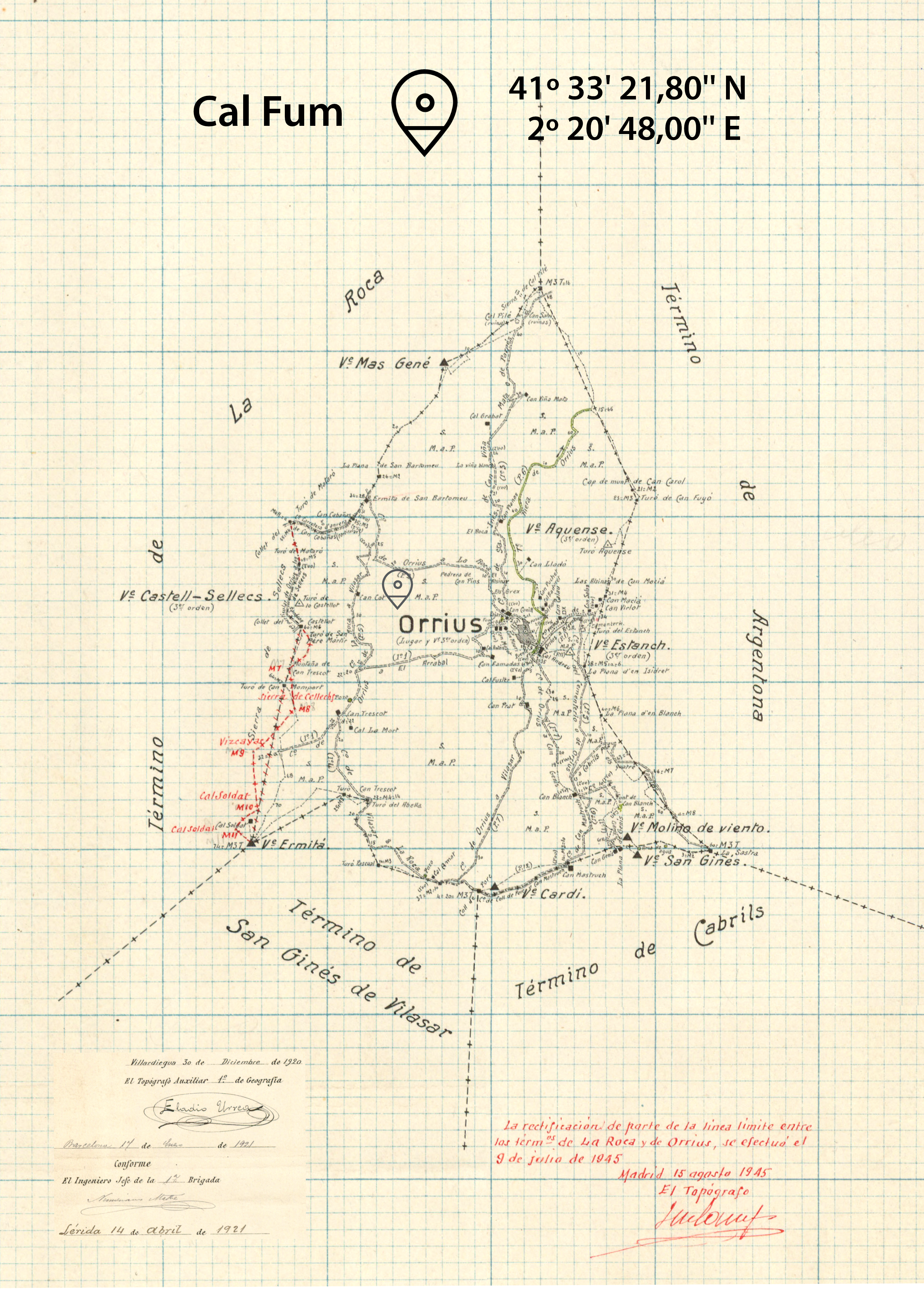 Mapa d'Orrius amb Cal Fum